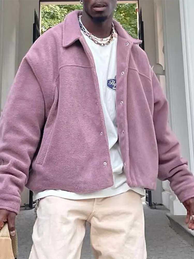 Mens Fashion Casual Teddy Velvet Jacket Autumn Loose Collar Single Chest Warm Coat 2024 Mens Pocket Thick Cashmere Coat W241024