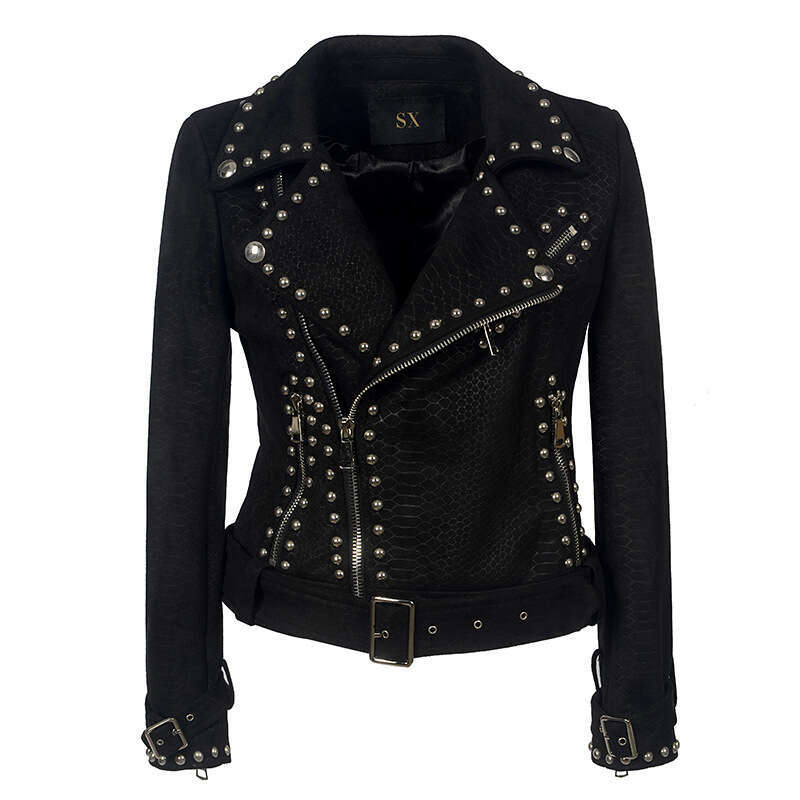 Women's Steampunk Rock Slim Fit Short Street Gothic PU Leather Motorcycle Jacket Buckle Skin Fleece Coats