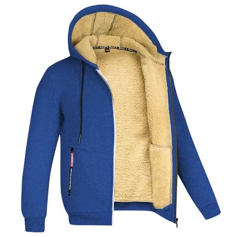 Winter Lambswool Zipper Hoodie Thick Warm Jacket Long Sleve Sweater Casual Sports Flce Black Hoodie Mens Coat W241024