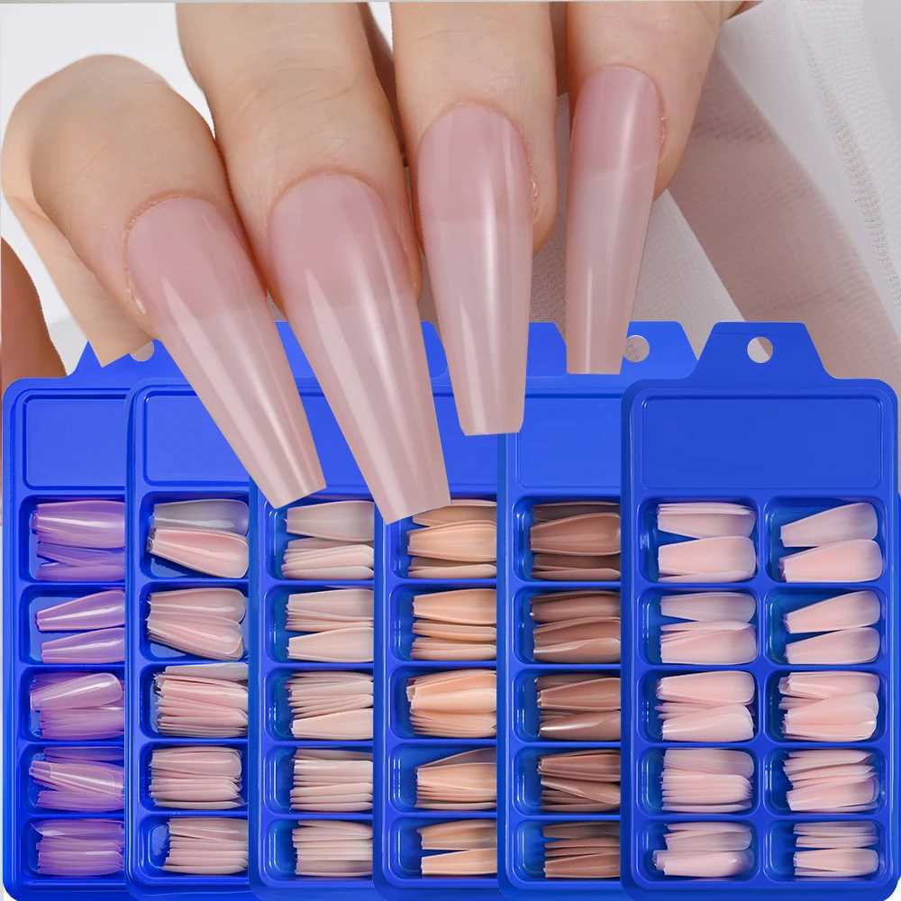 100Pcs Soft Nude Pink Fake Nails Gel Ballerina Acrylic Nail Tips Full Cover Artificial Nail For Extension Building Manicure * XJ241025