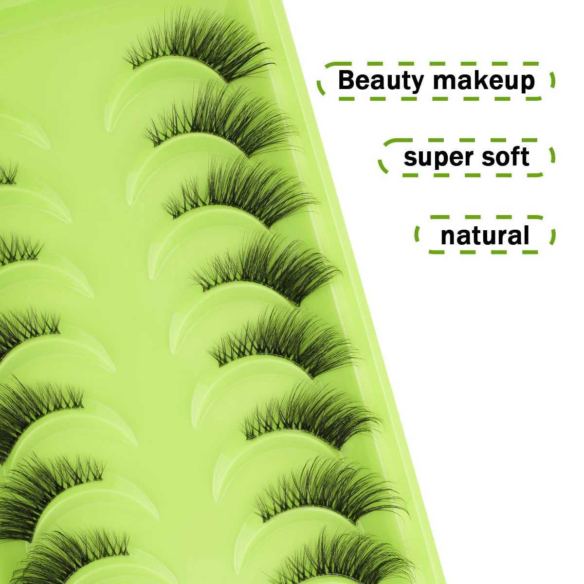 3/5/10 Double Cat Eyelash Fluffy False Eyelash Wispy Half Eyelash Natural Long Volume Eyelash Extension False Roll Makeup ToolW241024