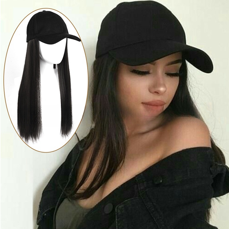 Hat wig female one-piece black long straight hair European and American new simulation long hair