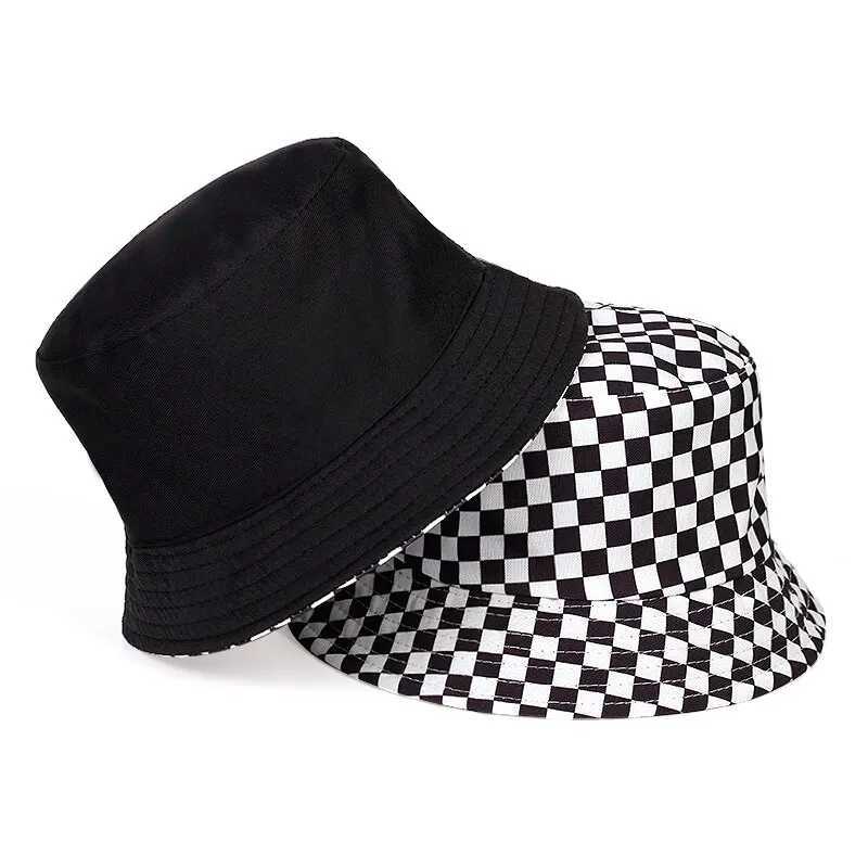 Neutral black and white checkered printed Personality Bucket Hats Fisherman Cs Outdoor Leisure C Sunscreen Hat W241024