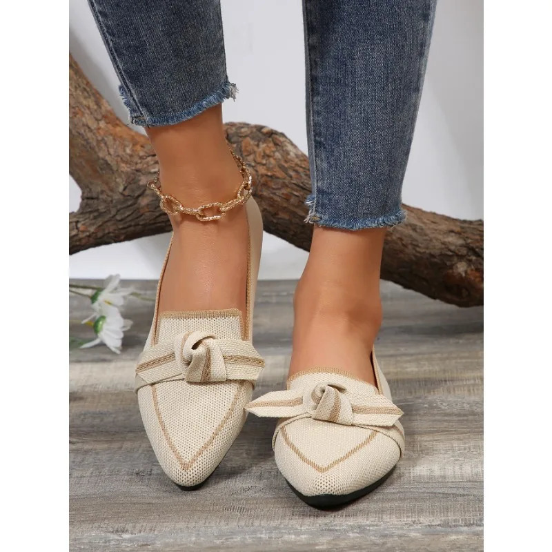 womens knitted slider breathable solid color walking shoes casual toe walking sports shoes 241024