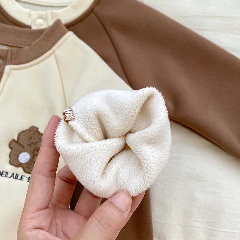 Baby Newborn Rompers Bear Embroidery Jumpsuit Super Cute Boys Plus Velvet Crler Suit Infant Autumn Winter Clothes 2024XJ241025