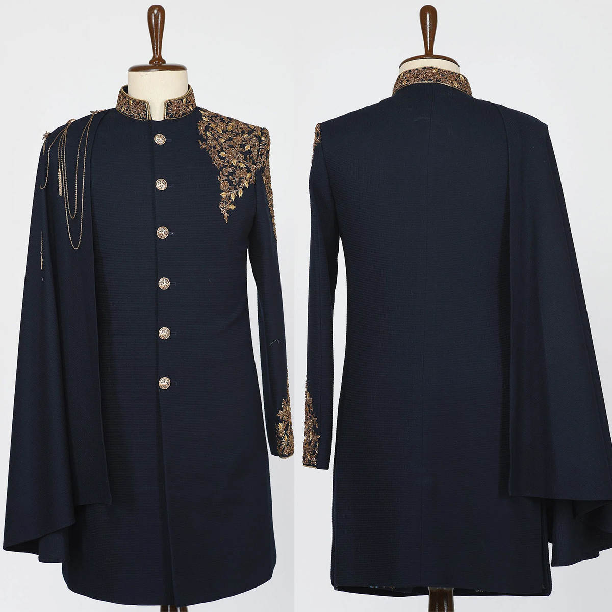 Retro Men's Overcoat Stand Lapel Tailored Appliques Tassel Jacket 2 Piece Set Blazer Autumn Winter Plus Size Windbreaker Custom Made Coat+Pants