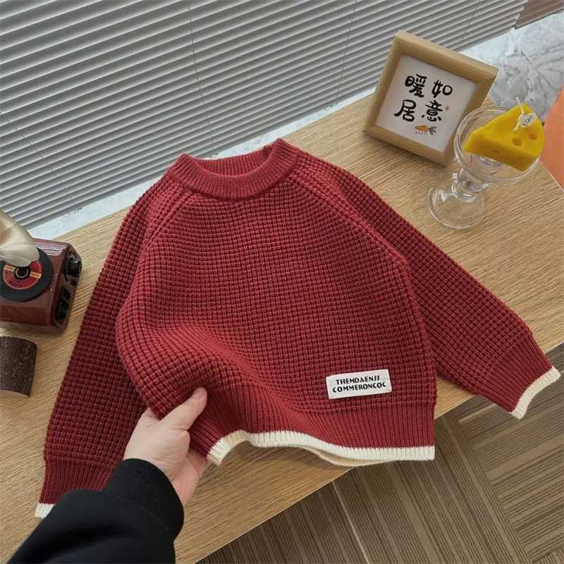 Boys and Girls Sweaters Autumn/Winter Clothing Childrens Korean Fashion Color Comparison Warm Hooded Knitted Sweater W241025