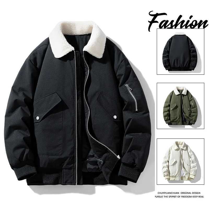 M-8XL cotton padded couple outdoor tool lapel jacket winter cashmere thick warm loose plus size cotton padded jacket W241024