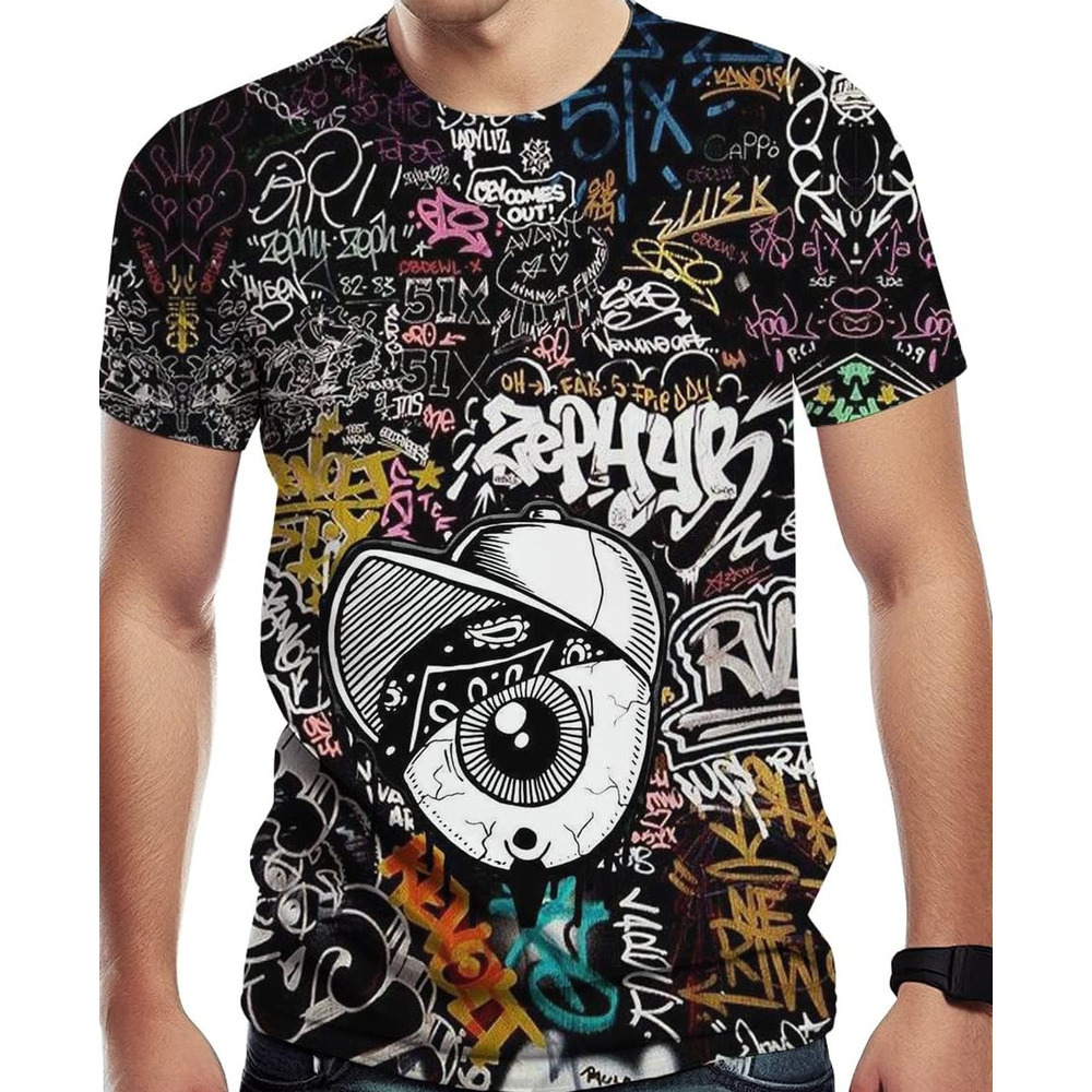 Mens T shirt Men's Graffiti Print Creative Novelty 3D cool Graphic tee Casual tops summer clothes Hip hop trend