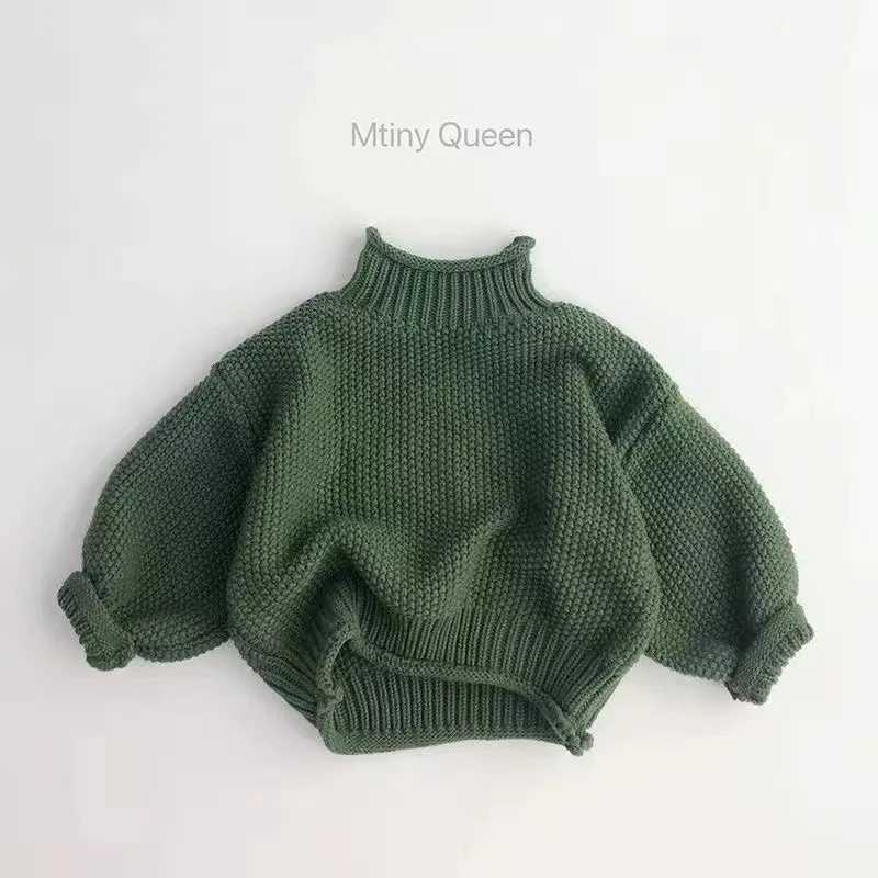 Childrens sweater autumn winter boys and girls fashion treasure Korean version retro knitted turtle neck puller 80-140cm W241025