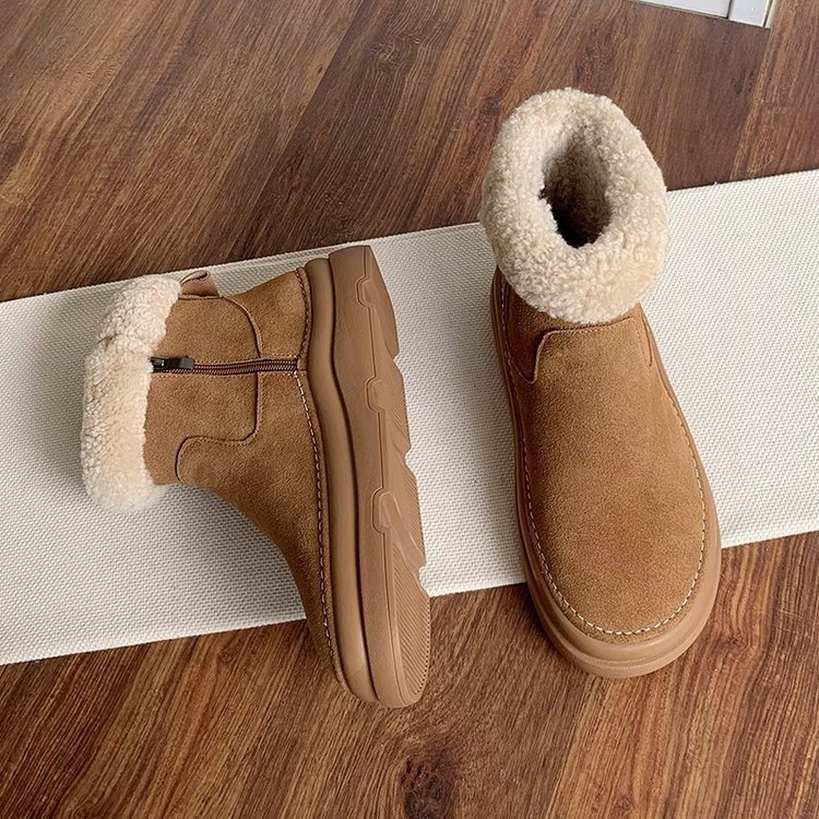 free shipping new designer suede snow boots women's winter soft leather and fleece booties 2024 new warm lambswool cotton shos