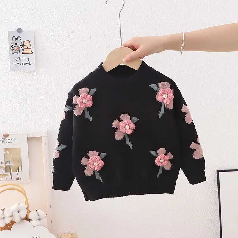 3-8-year-old childrens clothing for autumn and winter cute little flower baby knitted childrens sweater bottom sweater for new girls W241025