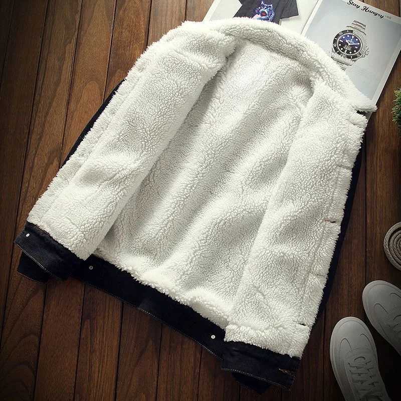 Autumn and winter new mens fashion trend cashmere denim jacket mens casual comfortable thick warm high-quality warm coat W241024