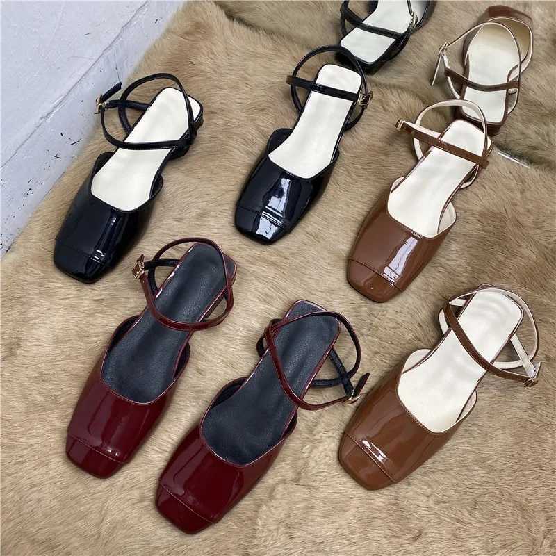 High Quality Square Toe Japanese Leather Mary Janes Shoes for Women Designer Slingback Summer Shoes Pahwork Leather Flat Womens Work Shoes T241024