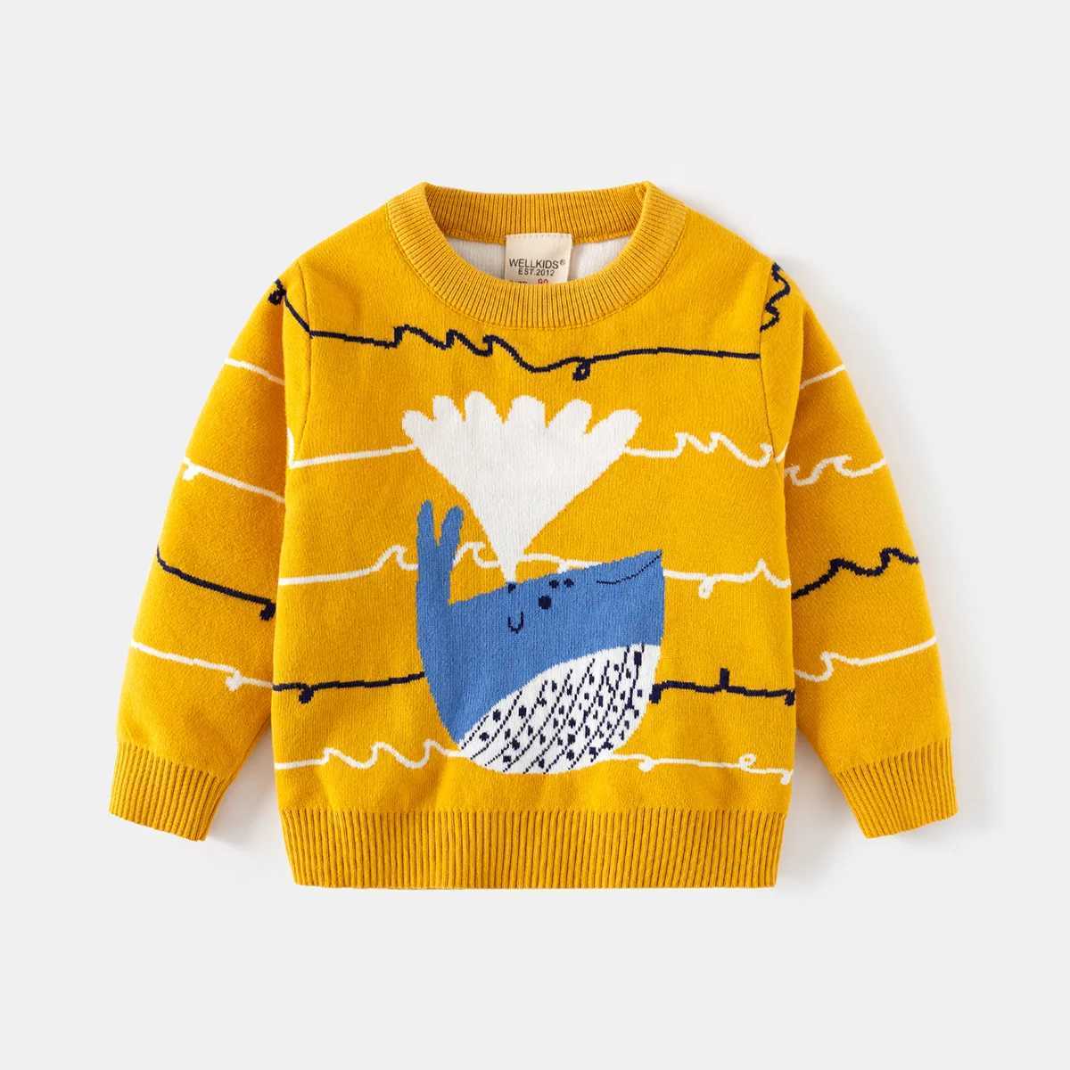 Autumn and Winter Childrens Sweater Long Sleeve Cartoon Dinosaur Childrens Pulley 1-6 Year Old Childrens Knitted Jumper W241025