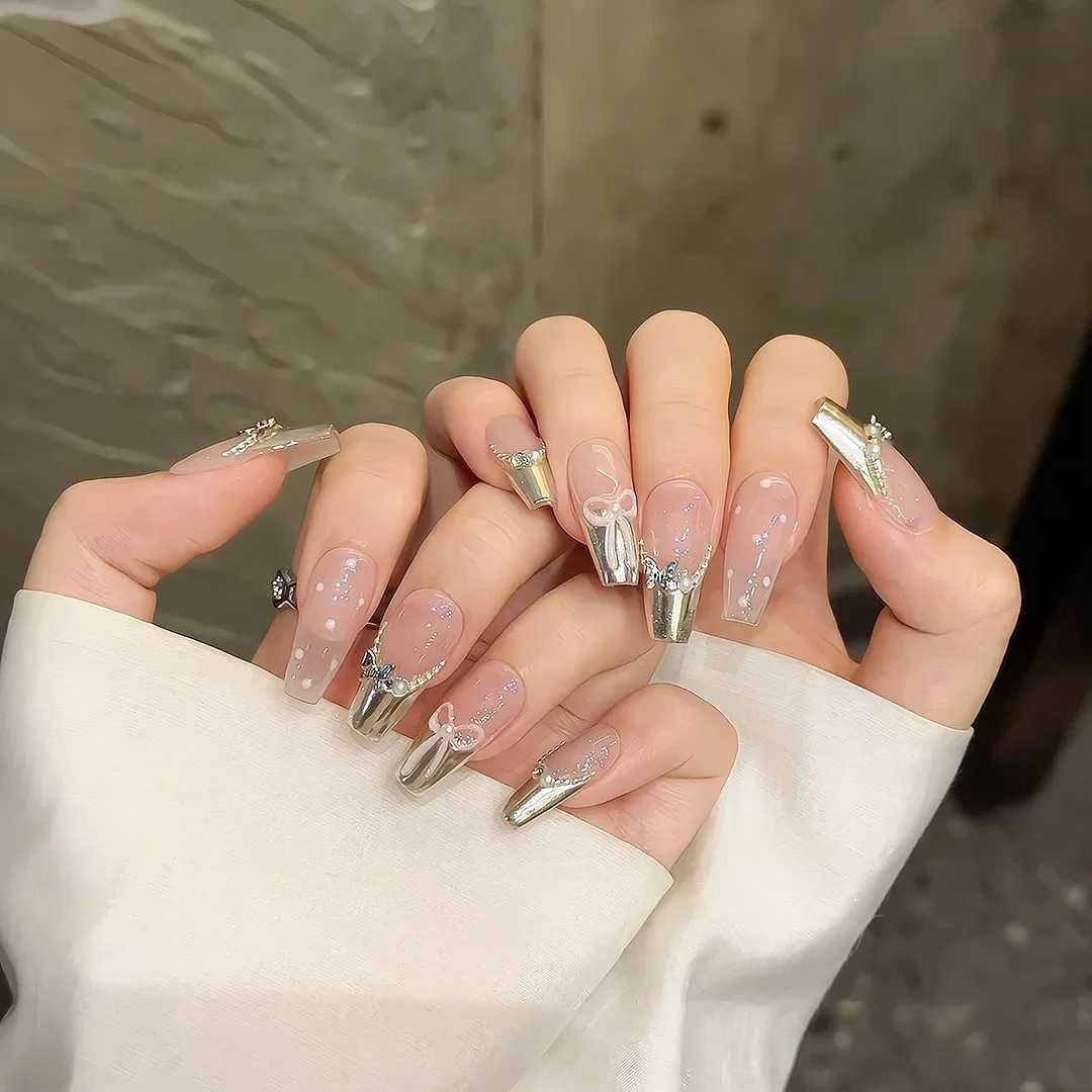 10Pcs Short Ballerina Handmade Press on Nails Pink Cat Eye Fake Nails Wearable Stick-on Nails Full Cover False Nail Uas XJ241025