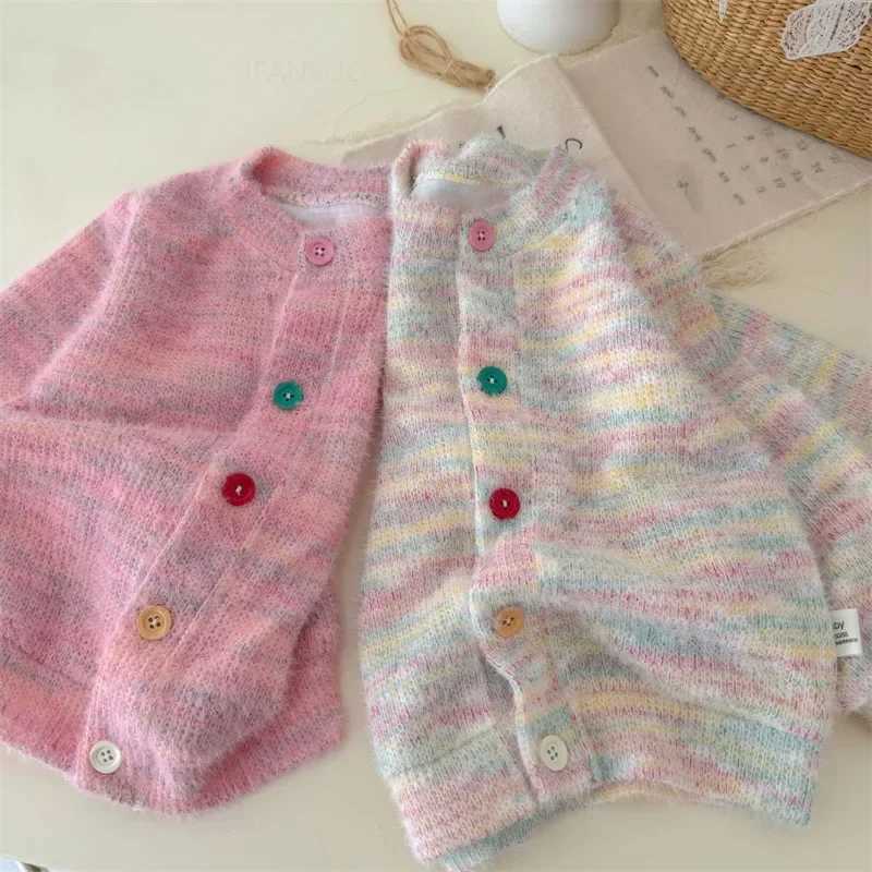 Autumn and Winter Plush Warm Childrens Rainbow Sweater Jacket Fashion Edition Girls Sweater Jacket Cute Girls Top W241025