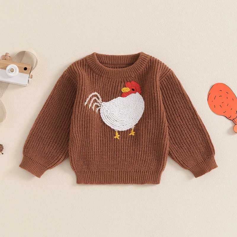 Retro winter newborn baby sweater casual rooster embroidery warm knit long sleeved floral baby knit W241025