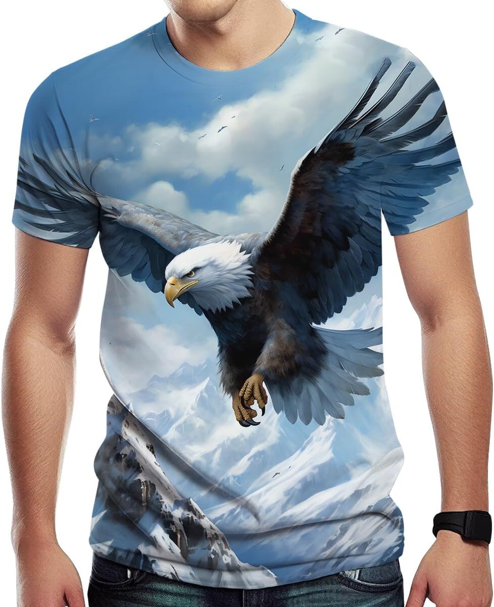 Mens T shirt Novelty Colorful Eagle Print Short Puff Sleeve T-Shirts Animal Graphic Round Neck Tee tee Casual tops summer clothes Hip hop trend