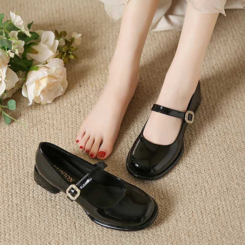 High Quality Womens Pump New Mary Jane Womens Large Belt Buckle Womens Small Leather Shoes Thick High Heels T241024