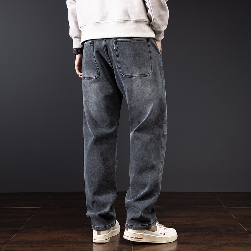 Winter Mens Spliced Jeans Brushed Thick Hip Hop Baggy Warm Denim Pants Casual Cargo Trousers Loose Jean Bottoms 241010