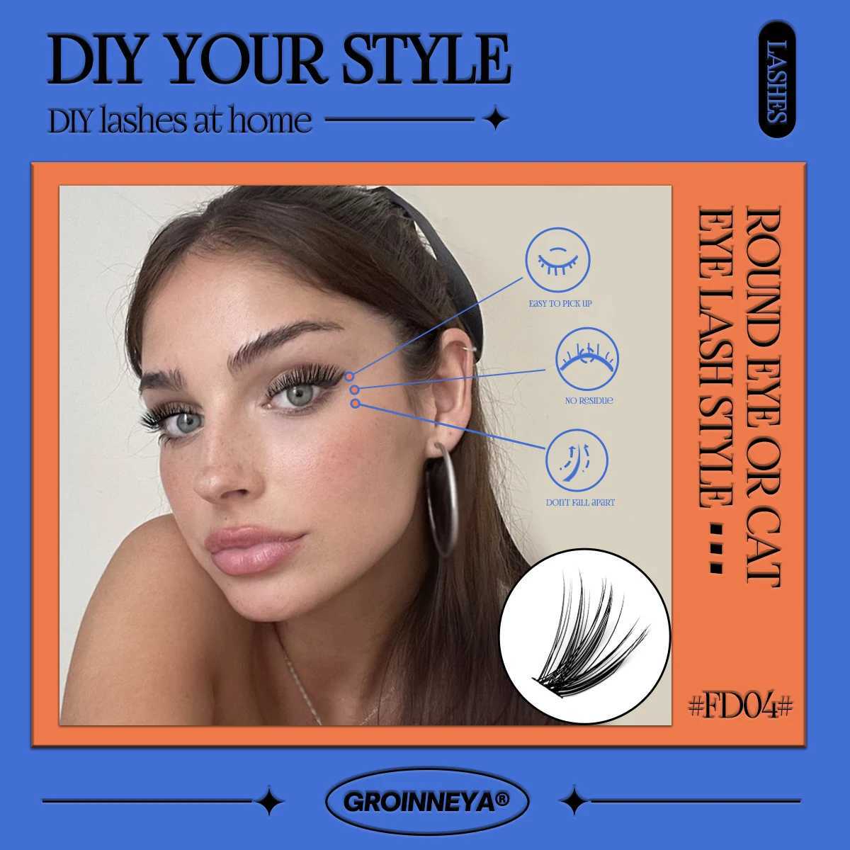 GROINNEYA DIY cluster eyelash natural eyelash extension Dovetail segmented eyelash natural segmented eyelash bundleW241024