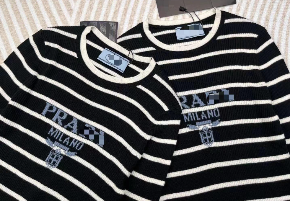 Worsted wool crew neck sweater Striped Sweaters for Women