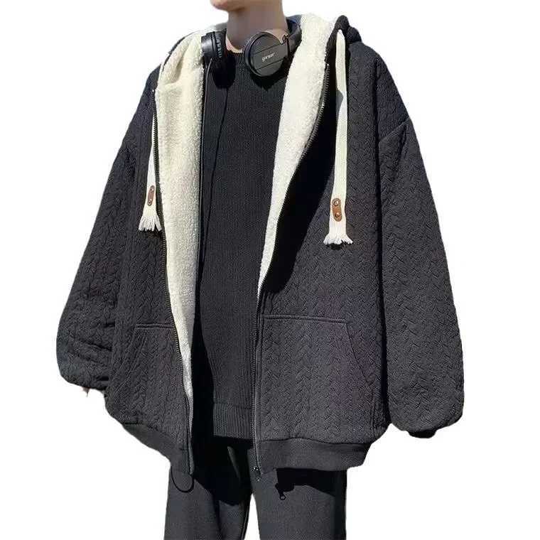 Fashionable loose hooded wool mens jacket autumn/winter Korean casual cotton coat American fashion Hong Kong style W241024