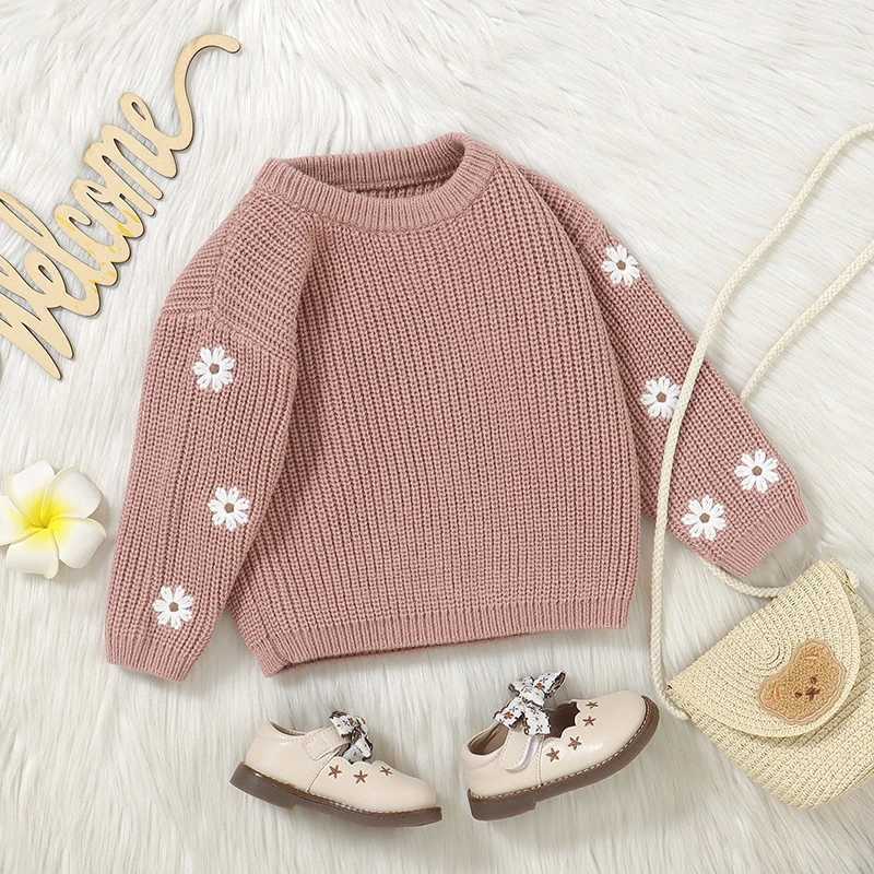 Suefenskry Newborn Womens Sweater Casual Flower Embroidery Warm Knitted Long Sleeve Baby Autumn Winter Knitted Top W241025