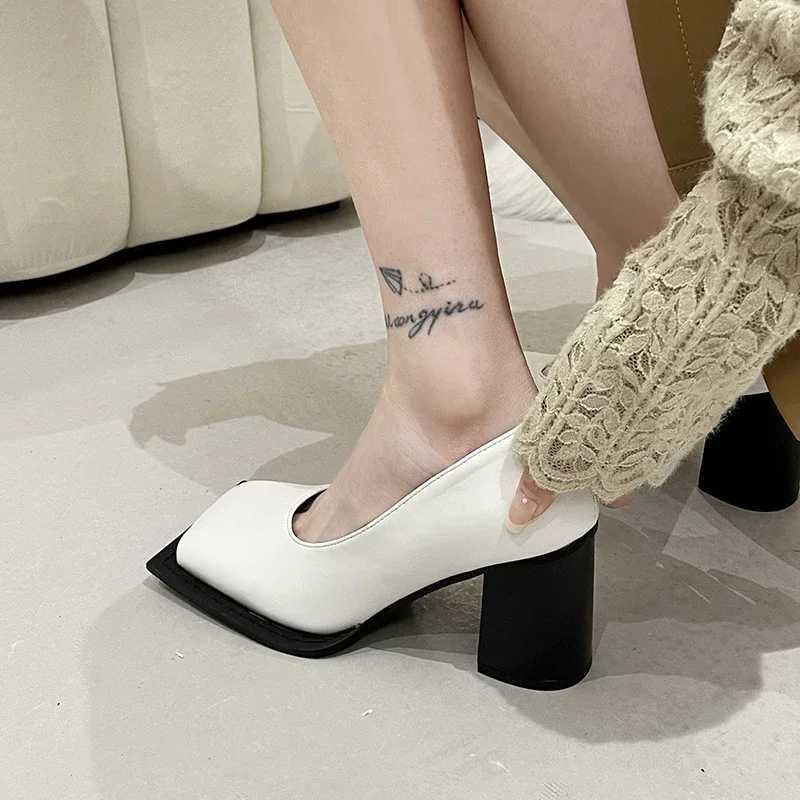High Quality Spring and Autumn Real Leather Mary Jens Womens Shoes Grand Square Toe Shallow Pump Womens Lolita Shoes T241024