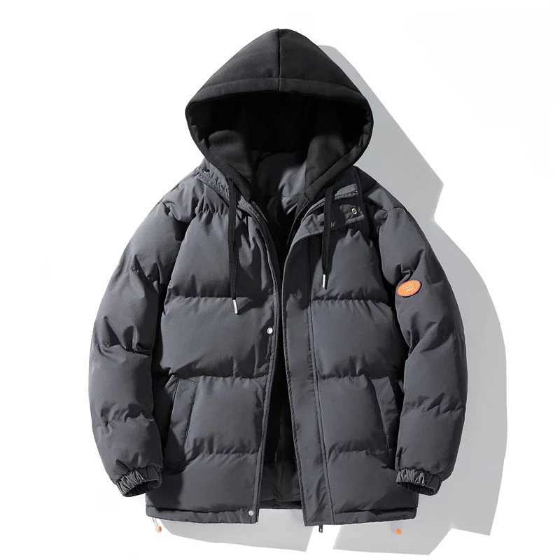 Winter new mens hooded park fashion casual thick jacket outdoor windproof mens solid color matching W241024