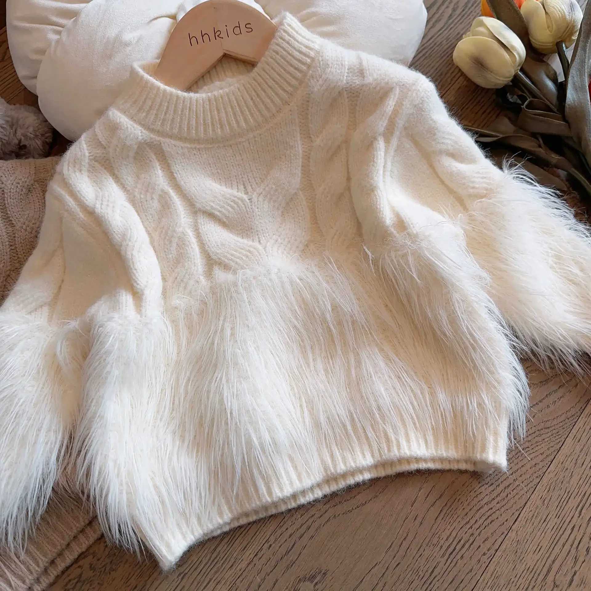Girl Autumn Winter Sweater 2024 New Girl Baby Korean Fashion Coat Solid Color Design Version Loose Girl Top W241025
