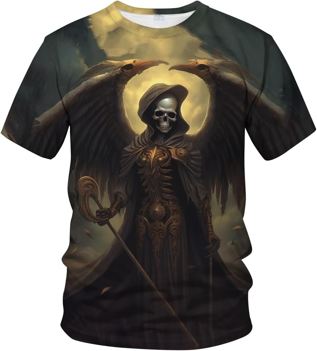 Mens T shirt Vintage Hat Skull Wings Skull General Skeleton Psychedelic Graphic Short Sleeve tee Casual tops summer clothes Hip hop trend