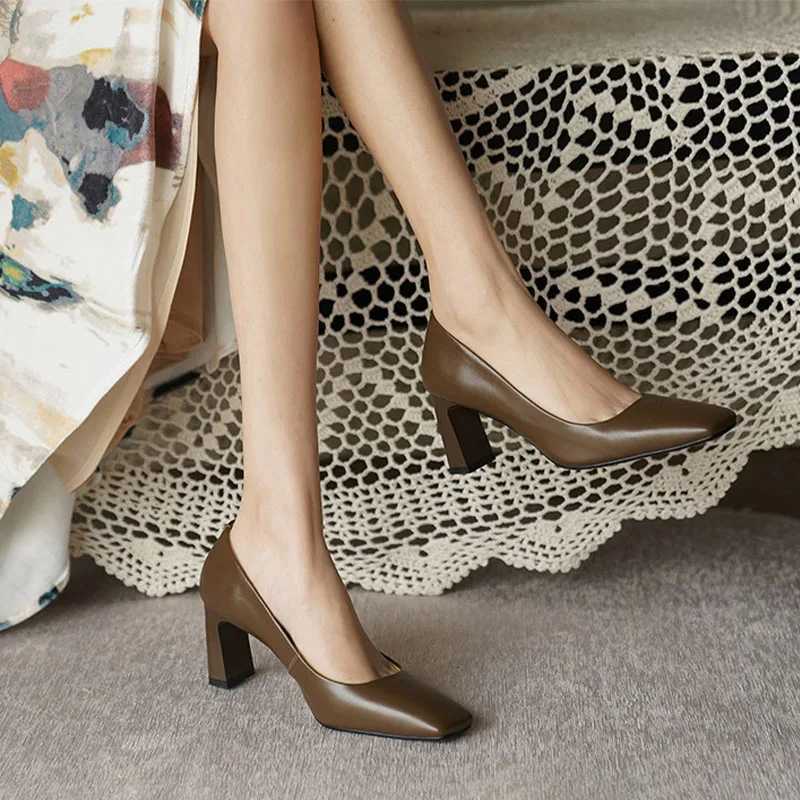 High Quality Womens Thick High Heels 6.5CM Pump Spring/Autumn Square Toe French Casual Professional Shoes Zapatos Mujer De Vir T241024