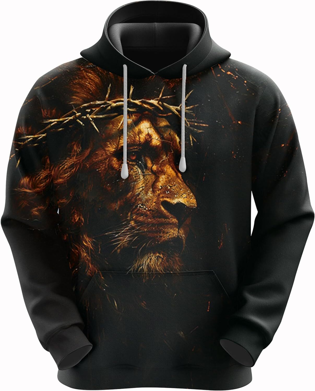 Hoodie for Mens Womens Mighty Lion Mens Fleece Hooded Sweatshirt 3D Lion Lovers Printed Pullover Hoodie Men Make-believe Hoodies sweatshirt Pullover L