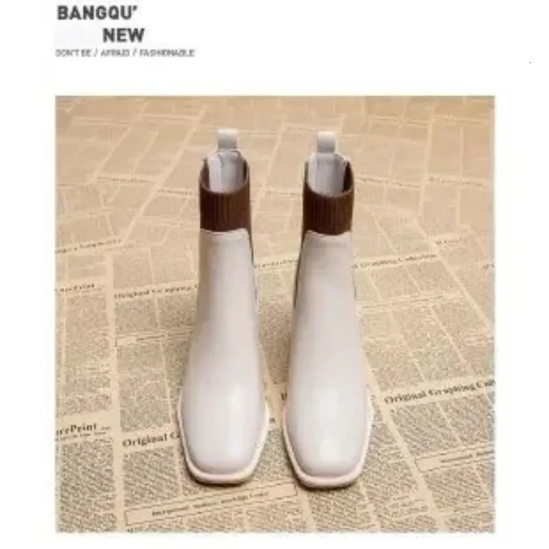 French retro square toe slim boots high-heeled knitted short boots temperature thick sole socks boots 250225