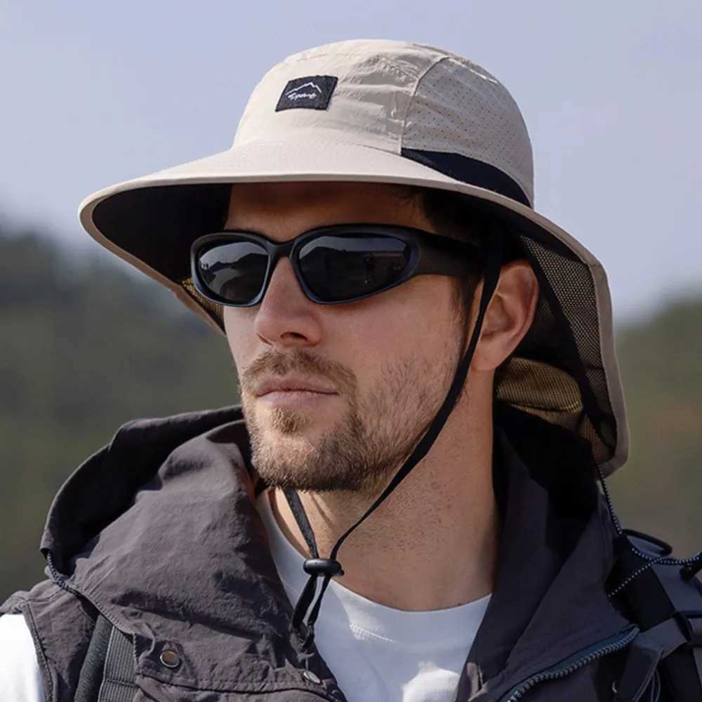 Wide Brim sun hat with neck Fl UV sun protection yard work wildlife park hiking hat mens outdoor adventure fishing bucket hat W241024