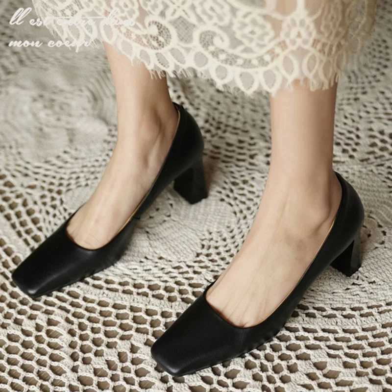 High Quality Womens Thick High Heels 6.5CM Pump Spring/Autumn Square Toe French Casual Professional Shoes Zapatos Mujer De Vir T241024