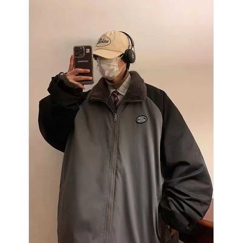 Y2K Fashion American Fashion Brand wears Lambswool jackets on both sides mens Strt Harajuku lazy style relaxed young mens trend W241024