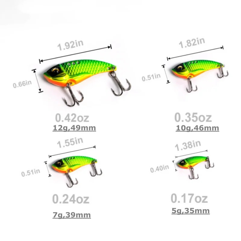 Wondersee 5PCS with Box VIB Spinner Spoon Bait Hard Lure Treble hooks Trolling Fishing Tackle Jigs Bass Sinking Wobbler Swimbait 241024