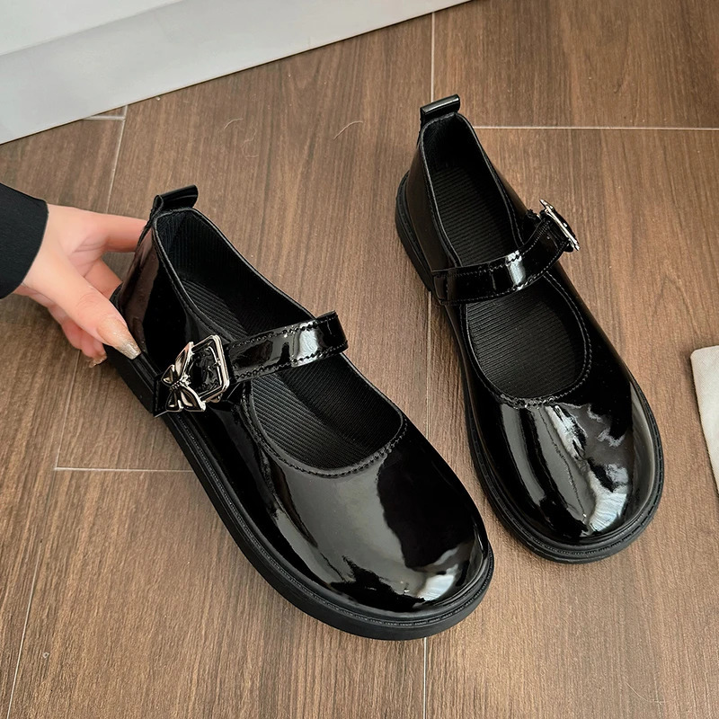 Womens Black Flat Shoes Womens Autumn Retro Mary Jane Shoes Student Leather Shoes British Womens Shoes Zapatillas 241024