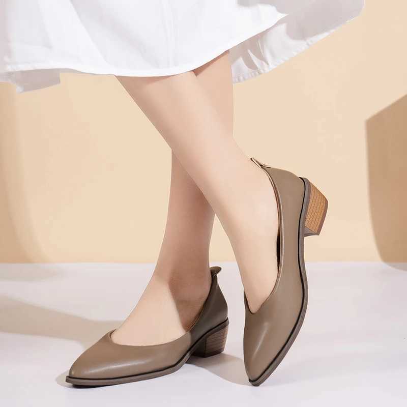 High Quality Spring and Autumn Womens Simple Single Shoes New Pointy Shallow Mouth Soft Leather Versatile Womens High Heels T241024
