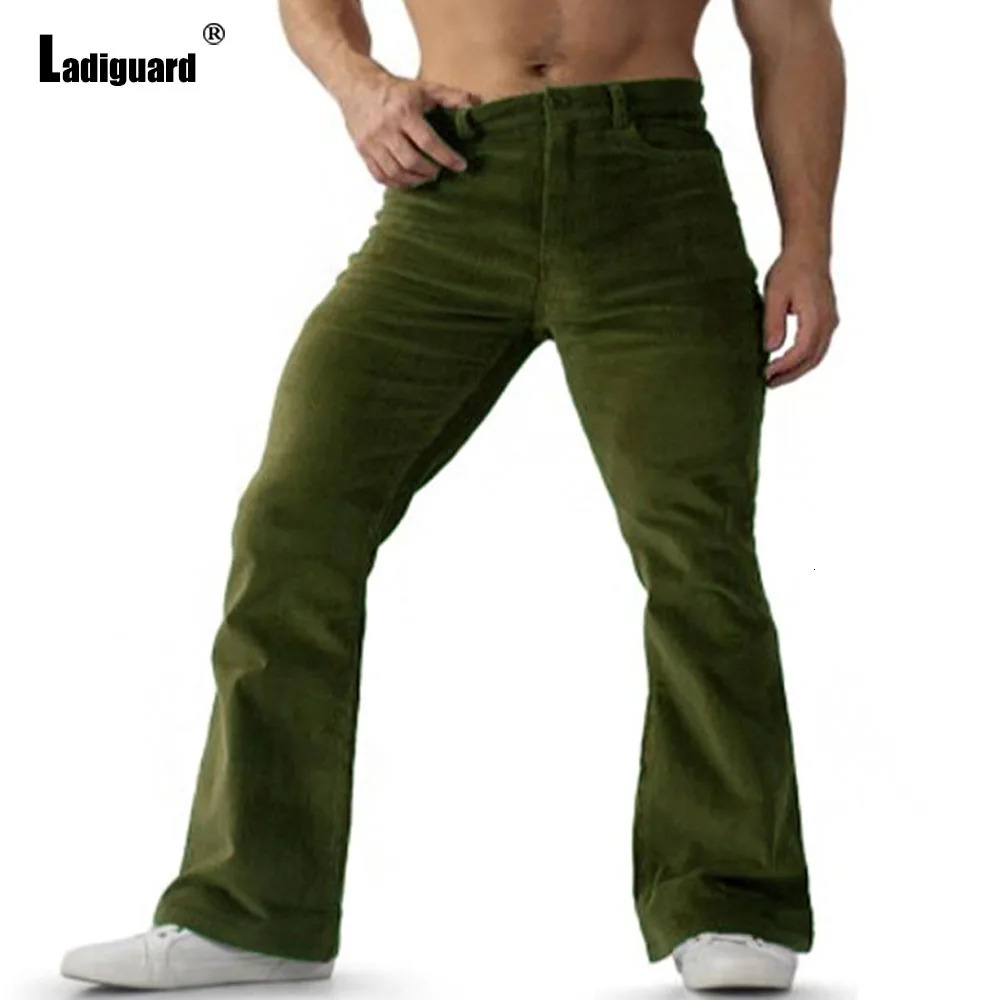 Mens Stand Pocket Elegant Corduroy Pants Dark Brown Flare Trousers Plus Size 3xl Fashion Zipper FullLength Bottoms 241021