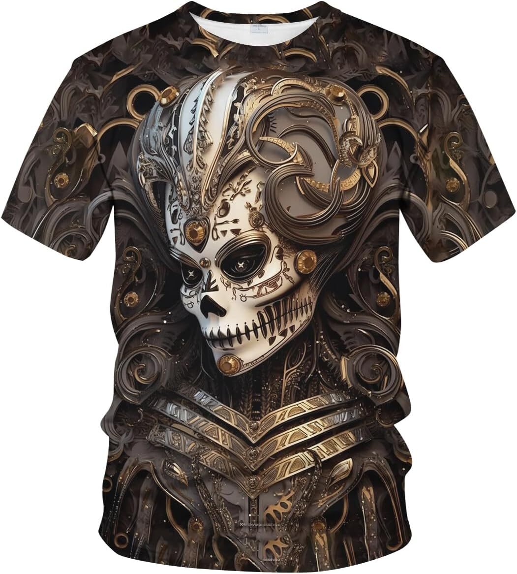 Mens T shirt Psychedelic Dark Skull T-Shirt Retro Skeleton Queen Shirt Tee tee Casual tops summer clothes Hip hop trend