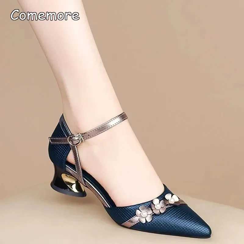 High Quality Comemore Womens Sexy Pump Med Heels Pointed Toe Womens Dress Shoes Womens Wedding Party Low Heels Elegant Zapatos De Mujer 41 T241024