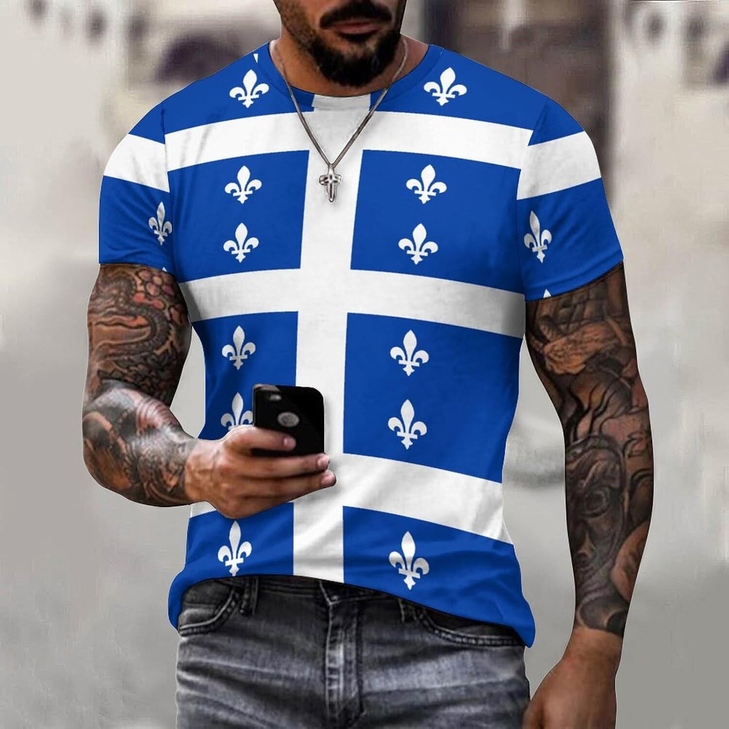 Mens T shirt Flag of Quebec Cotton T-Shirt 3D Printed Casual Shirt Men's Crew Neck T-Shirt tee Casual tops summer clothes All-in-one fashion cool