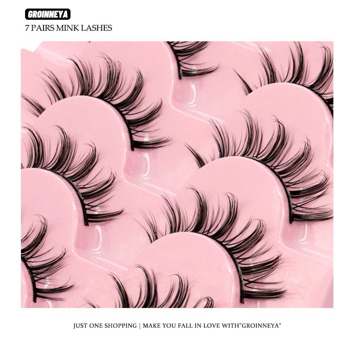 Groinneya 5/7 pairs of eyelash comics natural false eyelashes fluffy and soft cross fairy little devil eyelashes extended makeupW241024
