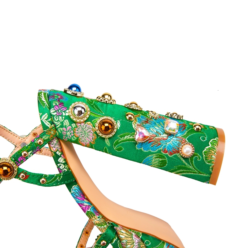 Women's New Summer Sandals Waterproof Platform Thick Bottom Water Dia Pearl Rivet Wer Satin Open Toe High Heel Large