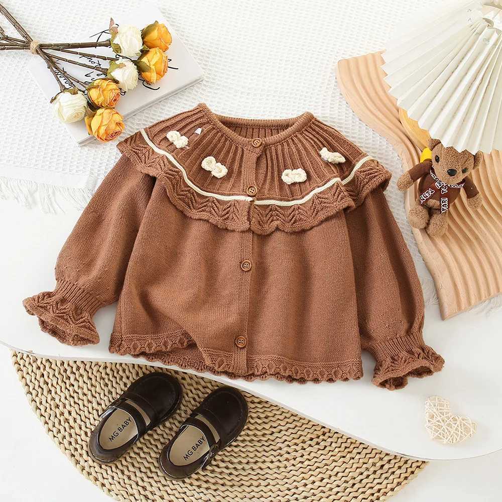 Childrens sportswear 3D flowers Korean knitted sportswear cardigans winter sportswear childrens clothing W241025