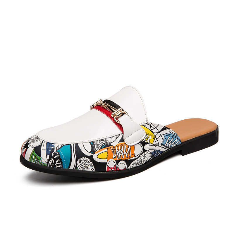 Men Dress Shoes Summer Leather Slippers Mens Cool Slippers Mens Lazy Half Slippers Korean Version Trendy Small Casual Shoes 241009